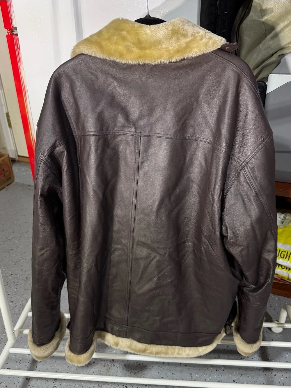 vintage mens aviator leather fur lined brown jacket size 2x
